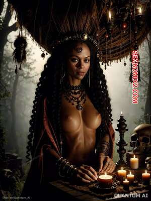 Zoe Saldana. Voodoo Priestess Halloween Horror Dark Magic. QuantumAI